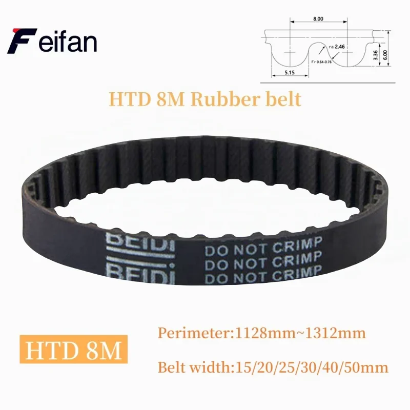 

HTD8M Rubber Timing Belt Perimeter 1128 - 1312mm 117 - 140Teeth Closed Loop Synchronous Belt Width 15mm 20mm 25mm 30mm 40mm 50mm
