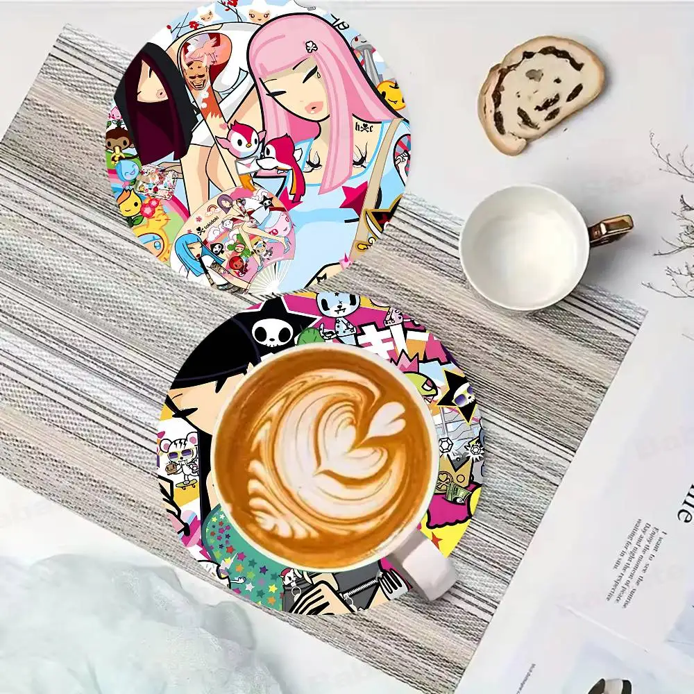 Popular Fashion T-Tokidoki LOGO Retro Wooden Cup Mats Elements Colour Printing Cup Coasters Home Kitchen Decora Gifts