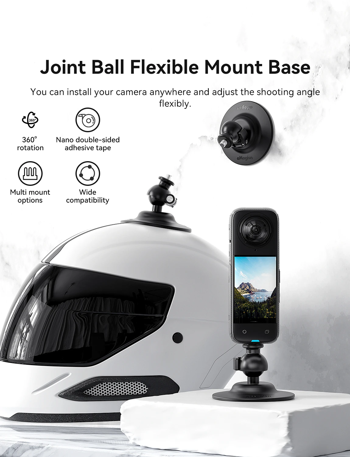 

Flexible Ball Head Universal Base 1/4 Connector for Insta360 X4 Sports Camera Accessories