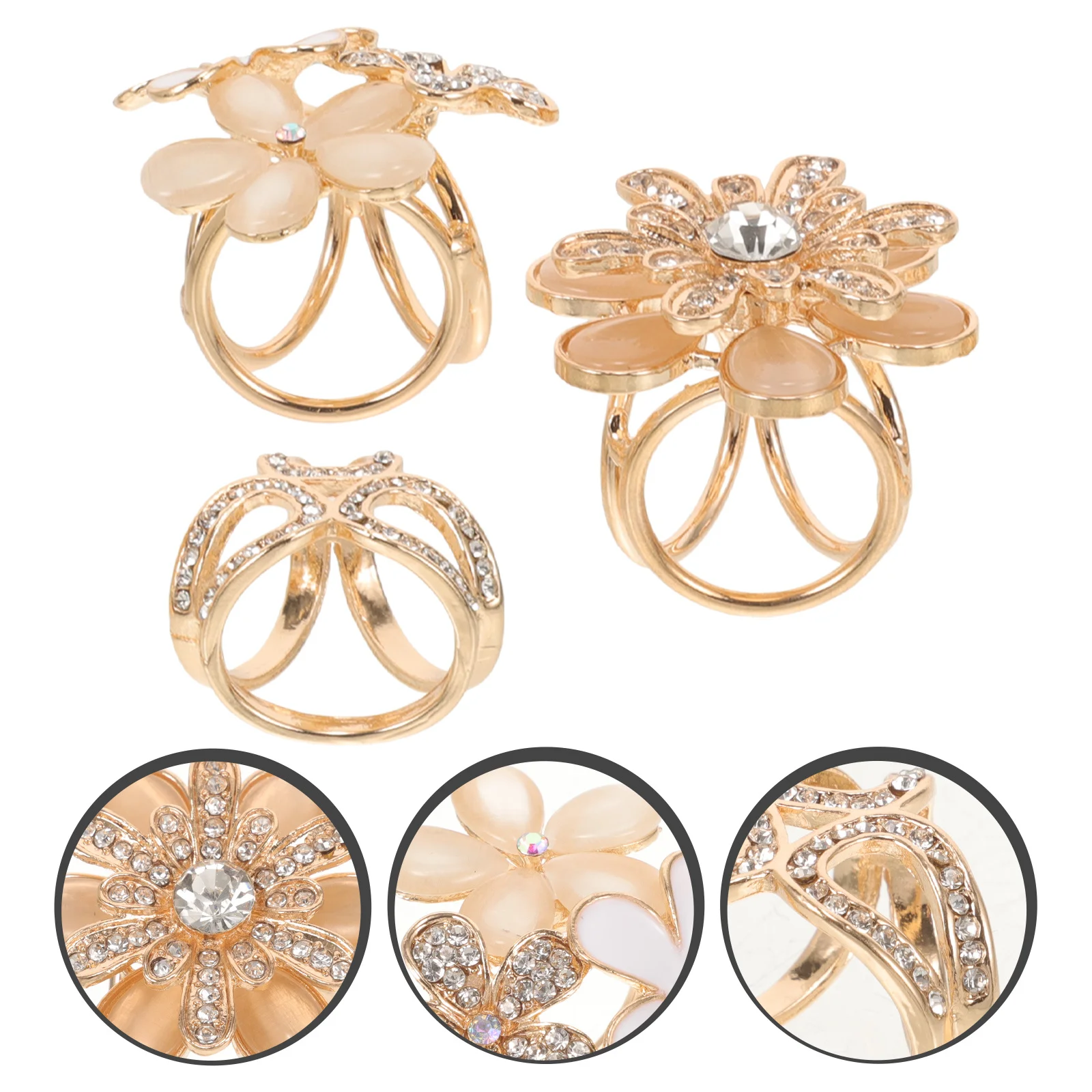 

3Pcs Scarf Ring Clasp Elegant Rhinestone Design Smooth Finish for Shawl Cardigan Buckle Women Fashion Clothing Decoration