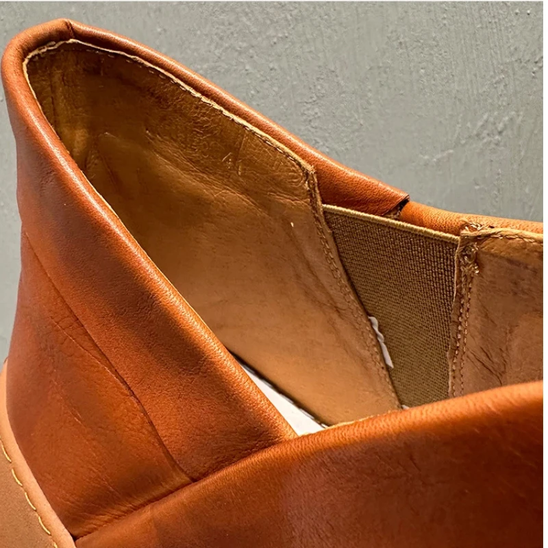 YETTIES Men's 2025 Chelsea Boots, Top Grain Leather British Style Slip-On, Soft Cowhide Combat Ankle Boots with Chunky Sole