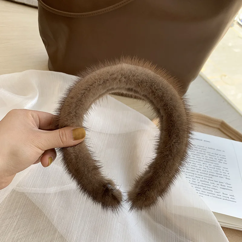 New Winter Real Mink Fur Headband For Women Hair Accessories Solid Head Wraps Warm Furry Gift