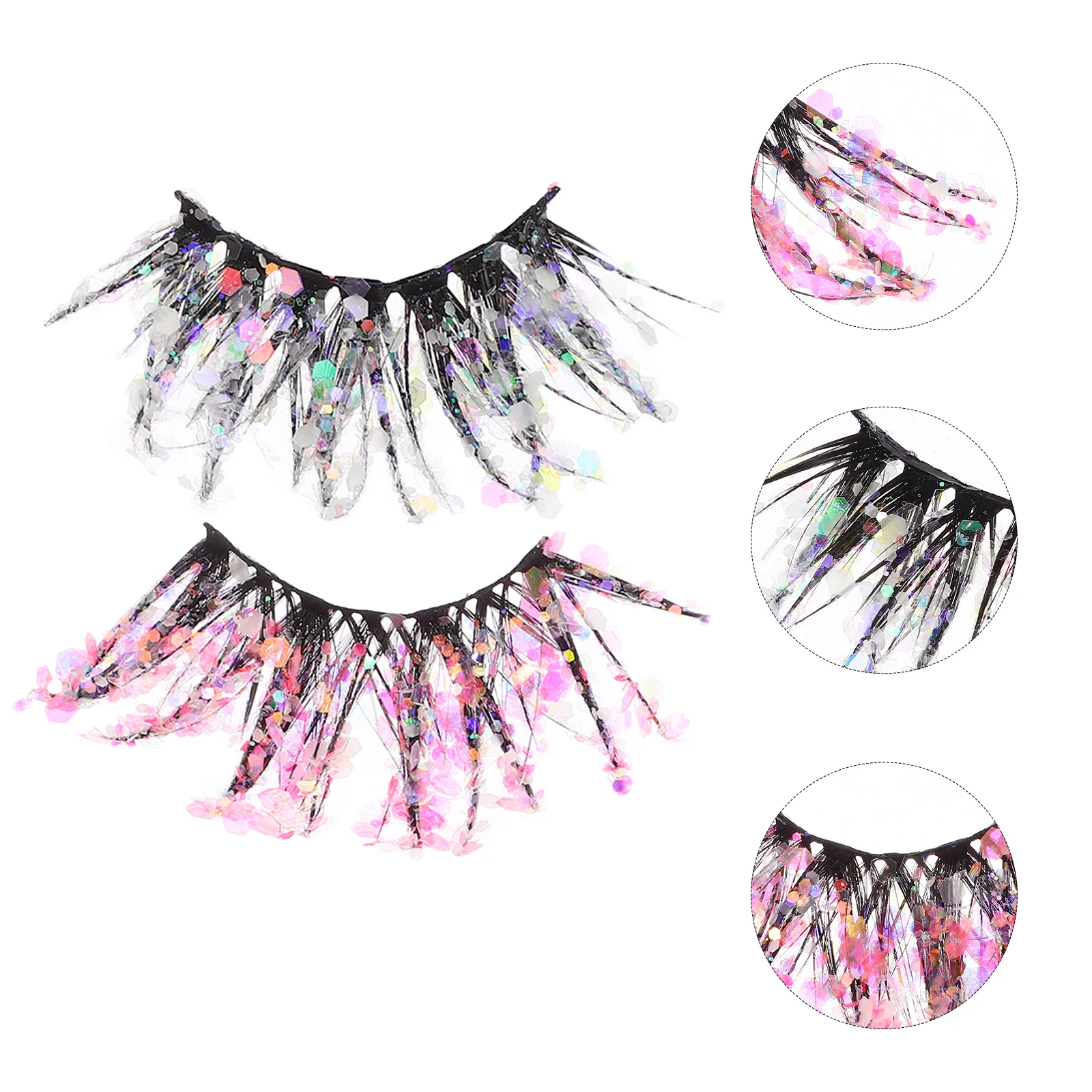 2 Pairs False Eyelashes Fluorescence Glitter Fiber Sequin Decorative Party Night Out 3D Effect Easy Use Comfortable