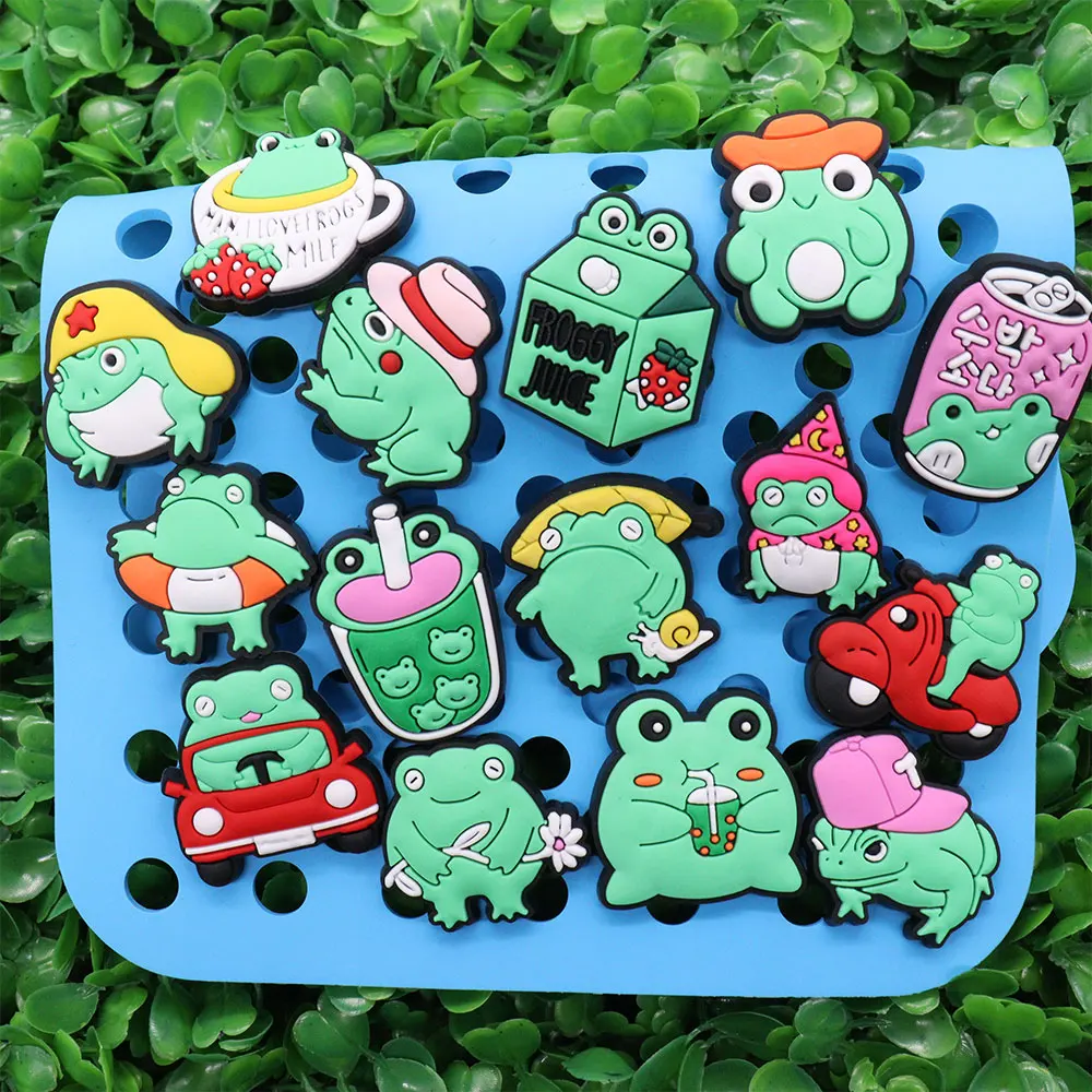 New Arrival 1-15Pcs Lovely Frog Animal PVC Kids Shoes Button Funny Garden Sandals Charms Accessories Fit Wristband image 4