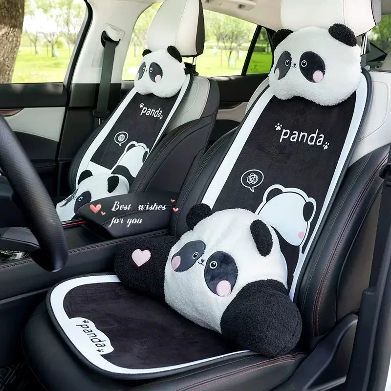Pluszowa Anime śliczna Panda poduszka biodrowa do samochodu kreatywna zagłówek samochodowy poduszka podróżna pod szyję miękka wygodna automatyczna biała poduszka Panda
