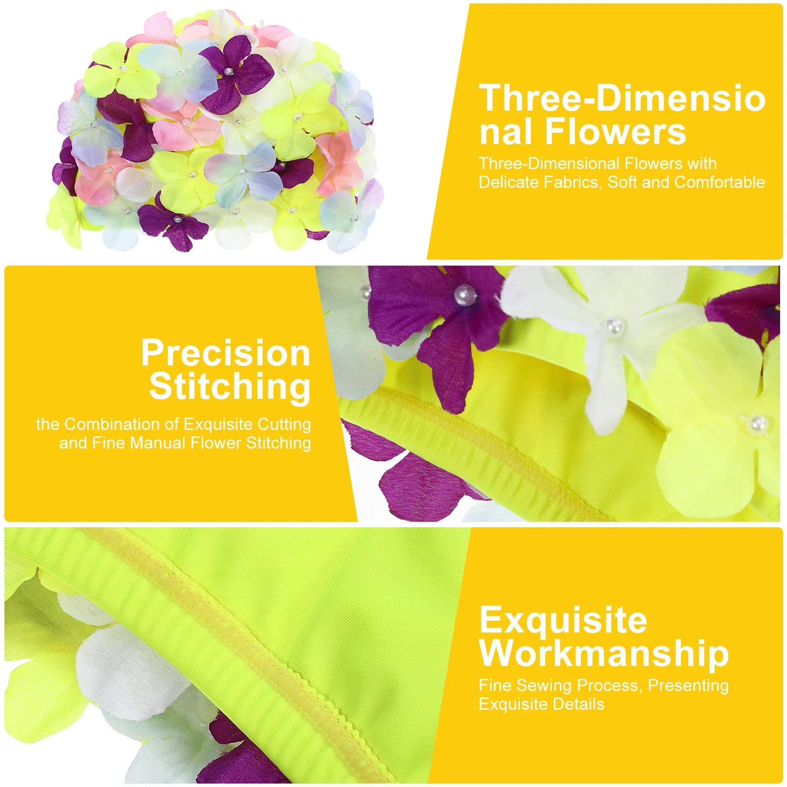 قبعات السباحة للنساء تصميم زهرة اليدوية عمامة لينة قبعة السباحة للشاطئ للشعر الطويل حجم الحرة تنفس نمط فريد من نوعه