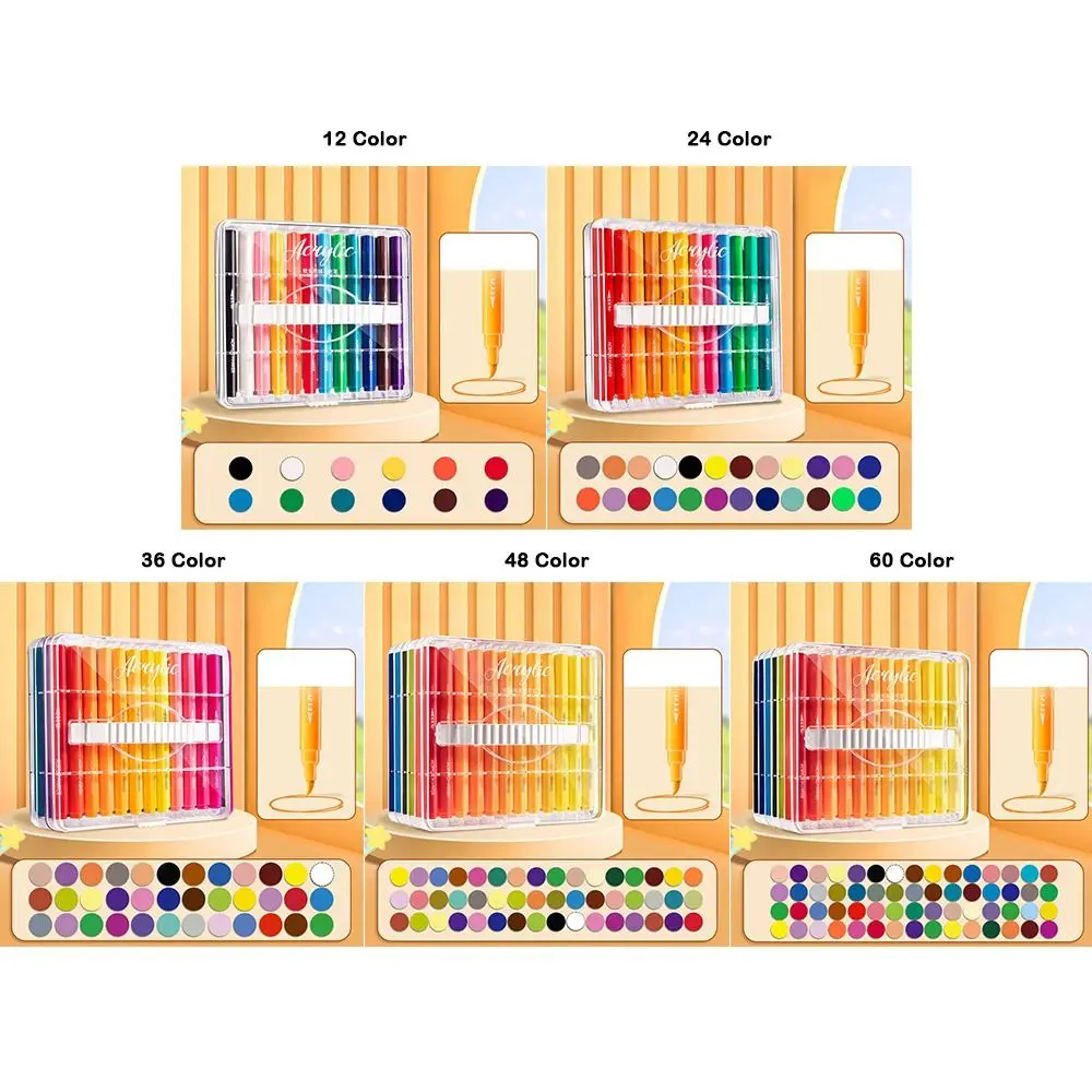 

12/24/36/48/60 Color Acrylic Marker Pen Set Automatic Ink Control Soft Tip Soft Brush Tips Marker Acrylic Paint Waterproof