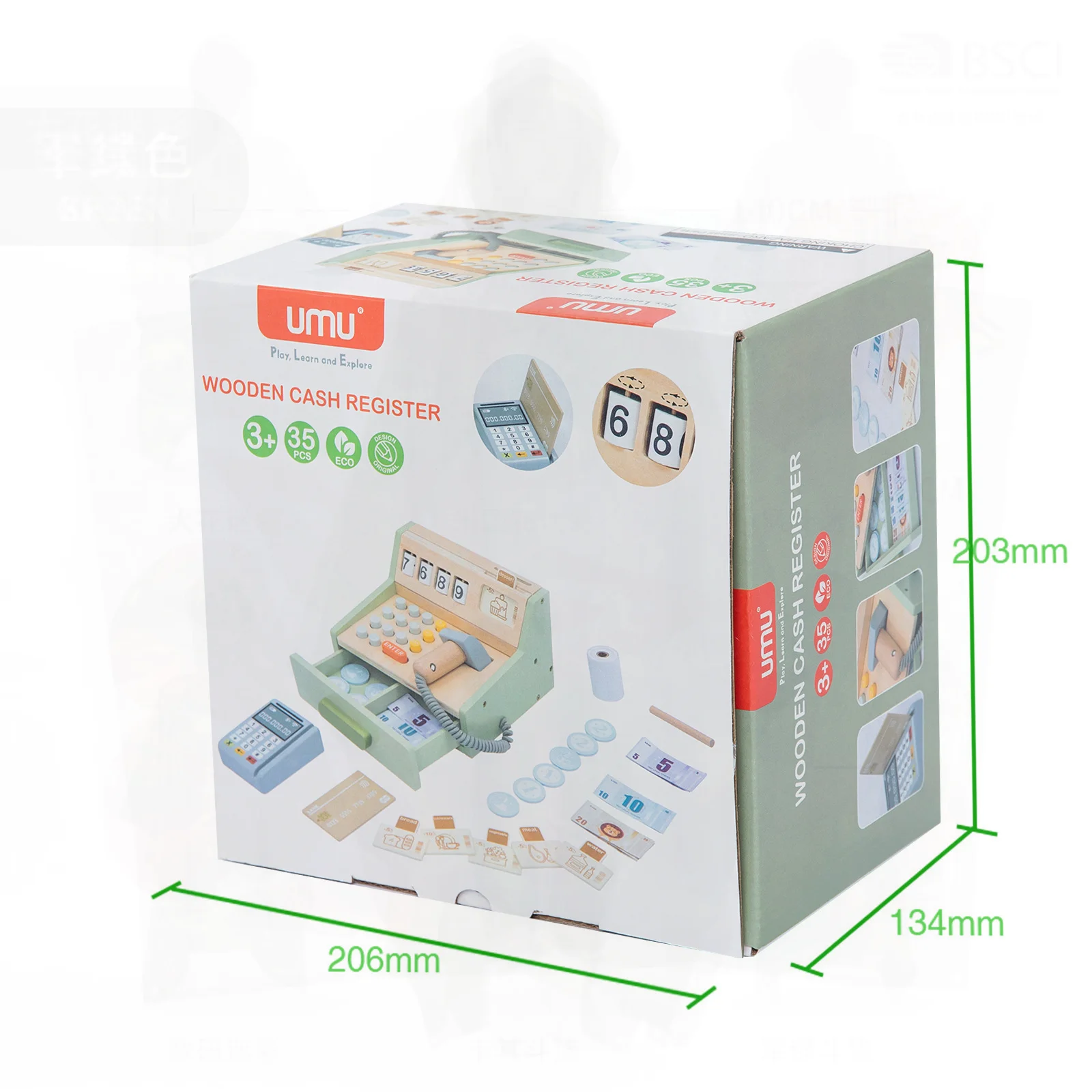 Children's Wooden Cash Register Toy Simulation Supermarket Playhouse Early Education Educational Pretend Play for Boys & Girls