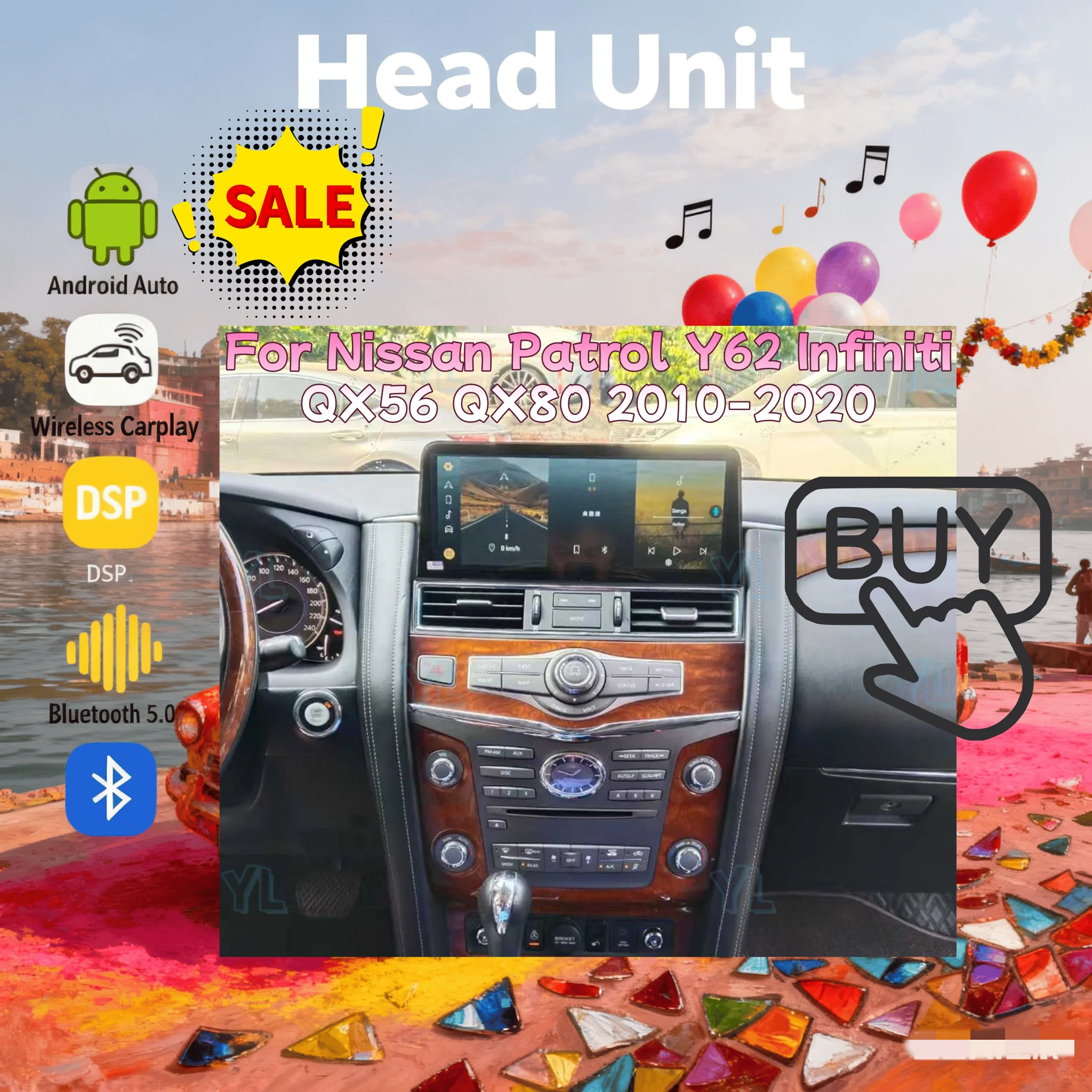 CarPlay Android 14 Car Multimedia Video Player Radio GPS  4G WiFi For Nissan Patrol Armada Y62 Infiniti QX80 2010-2023 Head Unit
