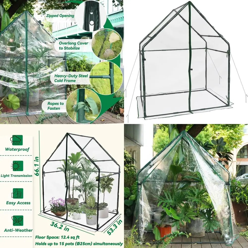 

Sturdy Outdoor Portable Greenhouse, Heavy Duty, Clear Cover, Protects Plants, 36.2L x 53.3W x 66.1H