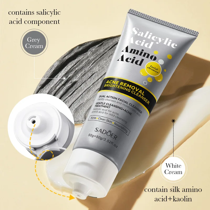 SADOER الأحماض الأمينية منظف للوجه التطهير العميق السيطرة على النفط ترطيب تبييض إزالة الرؤوس السوداء غسل منظف رغوي