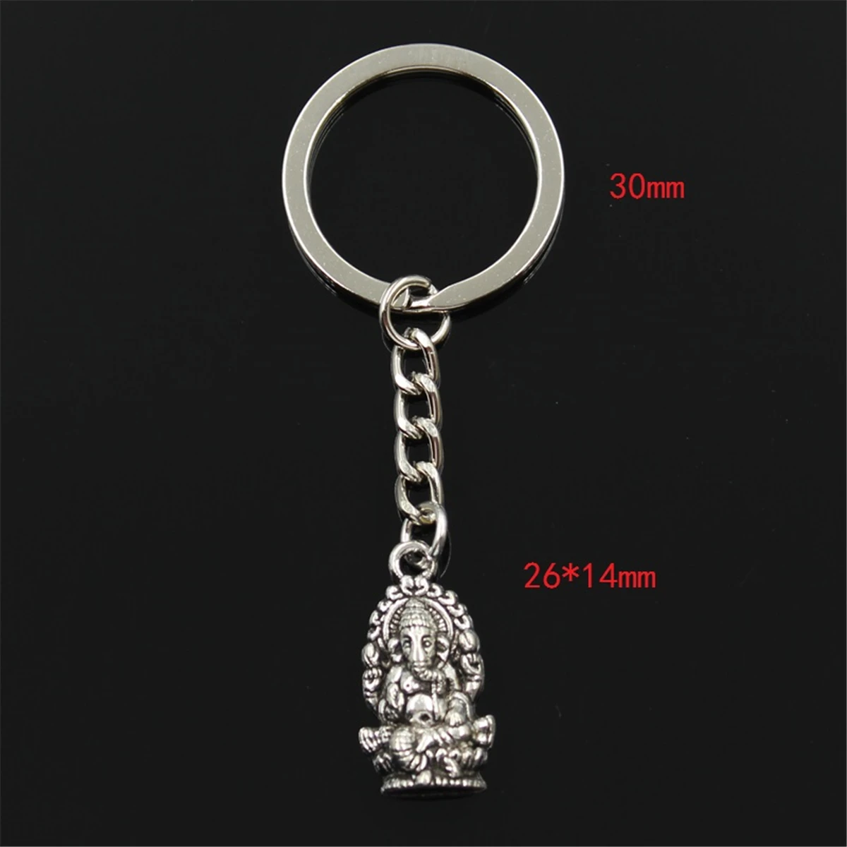 Fashion Keychain 26x14mm Ganesha Elephant Buddha Silver Color Pendants DIY Men Car Key Chain Ring Holder Souvenir For Gift