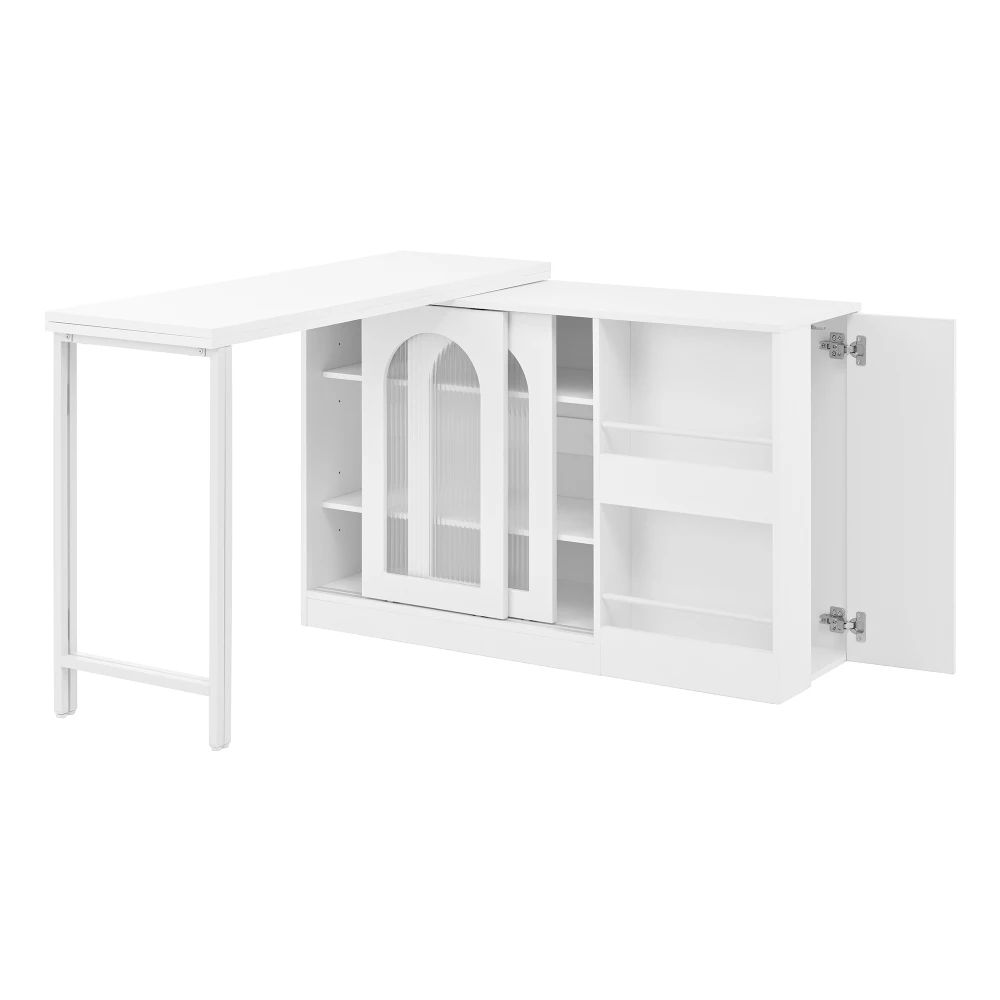 Moderner Bartisch, ausziehbar 360° ° Drehbarer Bartisch mit Stauraum, umkehrbarer Tisch, Sideboard-Bar mit Glastür – Detail 18