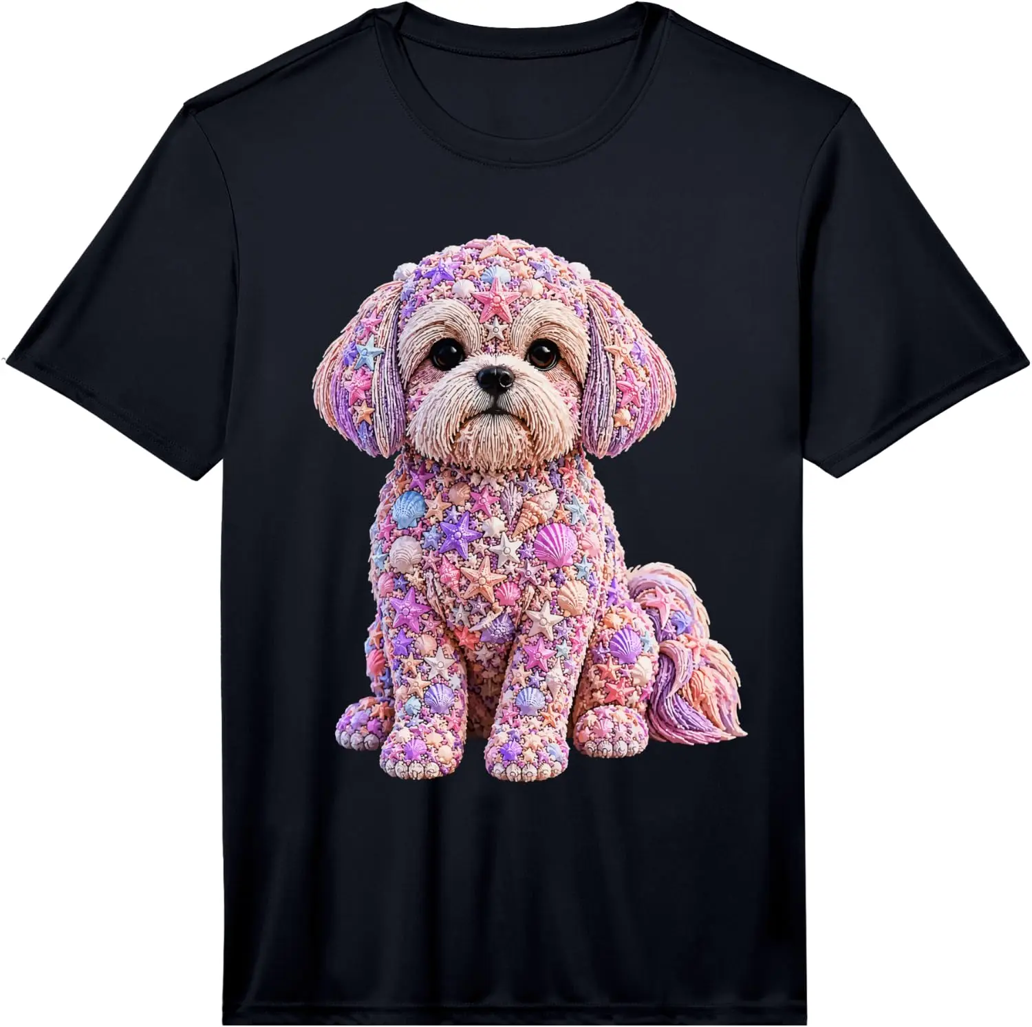 Cute Shih Tzu Seashells Starfish Beach Shells Funny Dog Art Performance T-Shirt 100% Cotton Trendy Y2K Short-Sleeve Tee – Soft, Quick-Drying, All Occasion Casual  Suitable For Concert Party Hanging Out Sightseeing Trip
