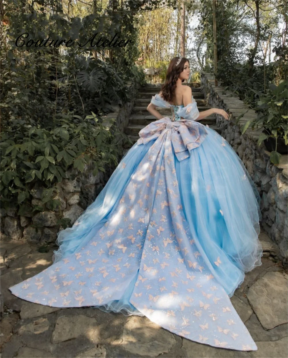 Vestidos de quinceañera azul cielo con lazo de mariposas, vestido de baile, vestido de cumpleaños con cordones, princesa dulce 15 16, vestidos personalizados