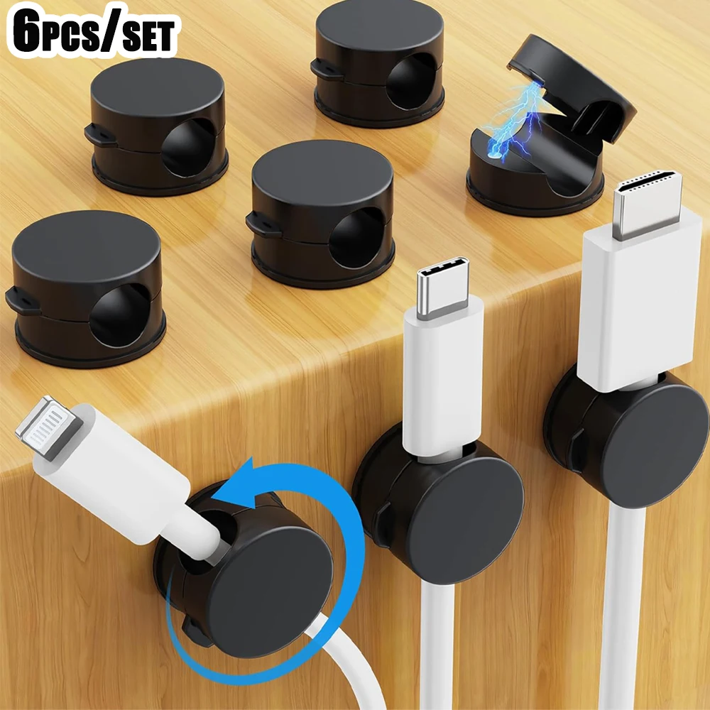 6PCS Magnetic Cable Clips Cable Smooth Adjustable Cord Holder Cable Organizer Holder Under Desk Cable Management JJ1634