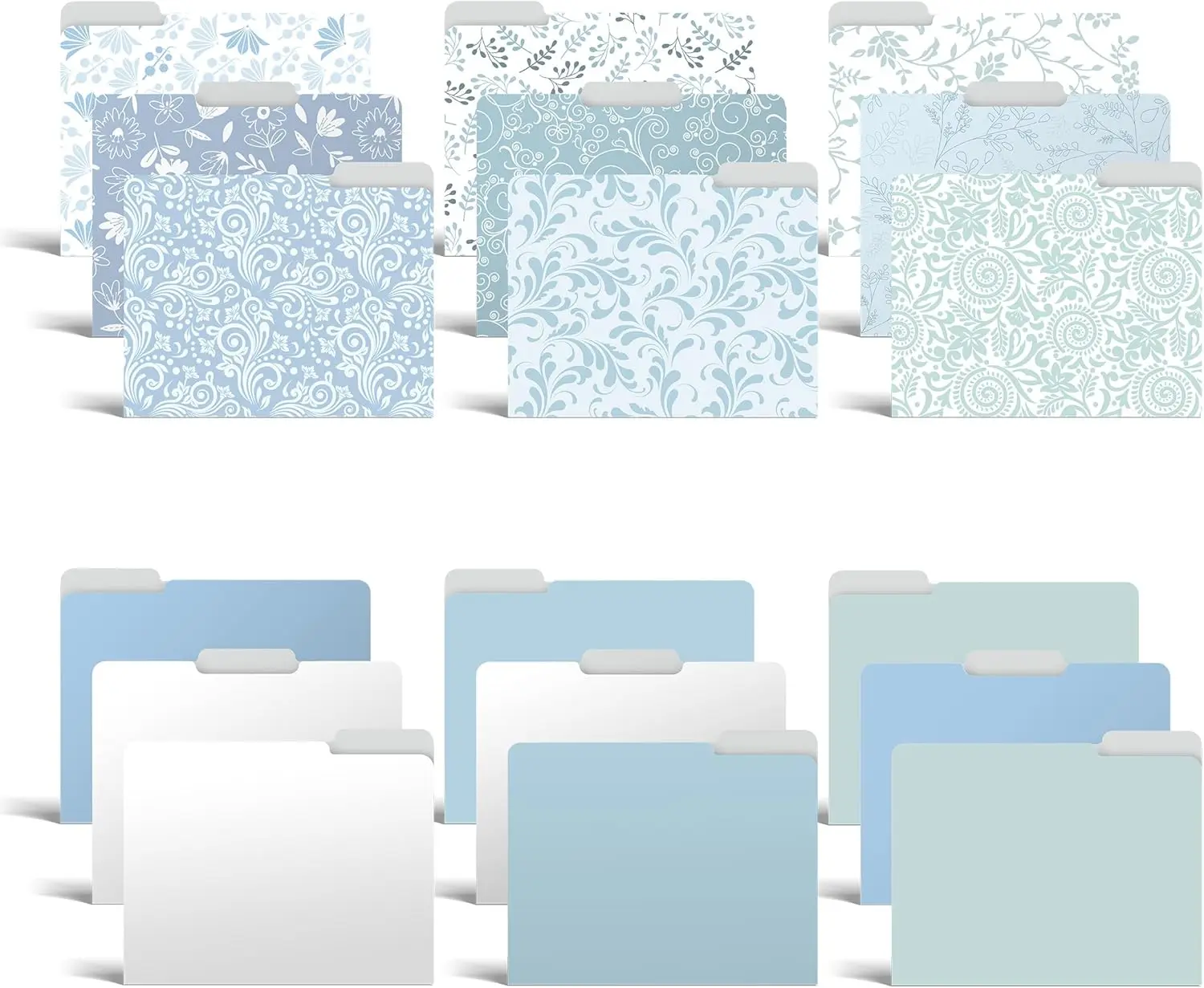 

Decorative File Folders 18 Pack Floral Paisley Designs with Matching Solid Colors Letter Size 1/3 Cut Tab Laminated Heavyweight