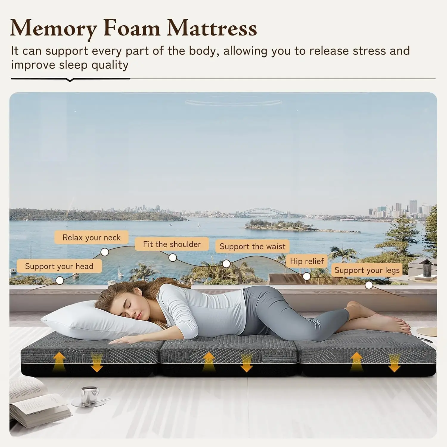 Twin Size Tri-Fold Mattress with 4 Inch Thickness, Foldable Floor Sofa Bed