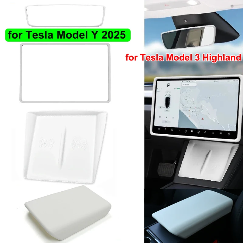 Para tesla modelo y juniper 2025 console central almofada de carregamento sem fio tapete tela espelho retrovisor protetor quadro novo modelo3