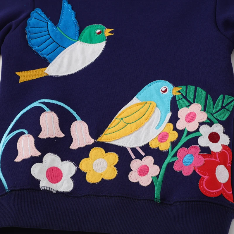 Little maven Girls 2024 New Sweatshirts Animal Birds with Flowers Embroidery Baby Girls Long Sleeve Sweatshirt for Kids Clothes