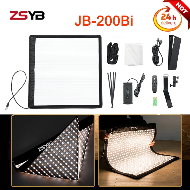 ZSYB JB-200bi 200W/150W Foldable Rollable Cloth LED Video Light 2700k-6500k 8500Lux Fill light with APP Control for Photography