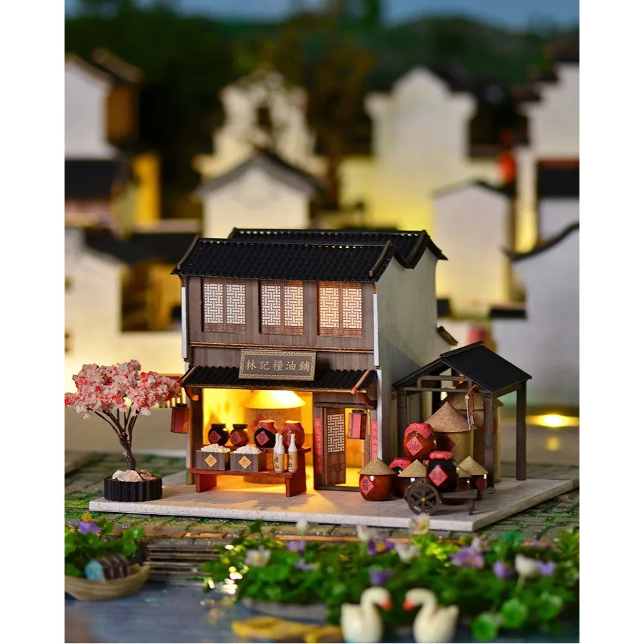 디오라마 DIY 나무 인형 집 중국 미니어처 빌딩 키트 가구 장면 디스플레이 모델과 손으로 만든 Jiangnan Town