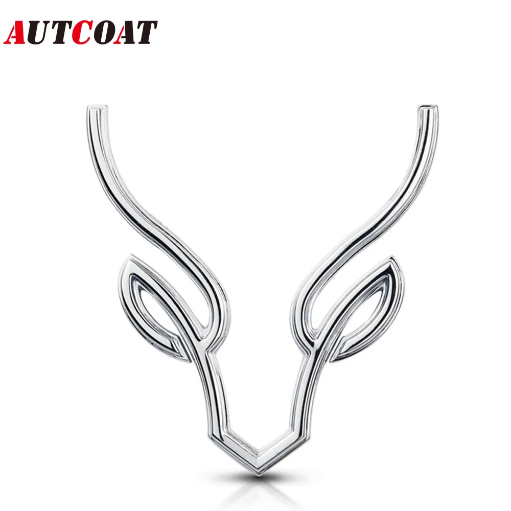 

AUTCOAT 1Pcs Car Metal Badge Emblem 3D Antlers Car Trunk Auto Logo Adhesive Decal Sticker For Most Cars