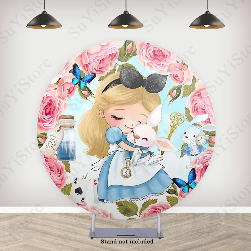 Alice in Wonderland Round Backdrop Cover For Girls Happy Birthday  Custom Circle Photography Background Photo Studio