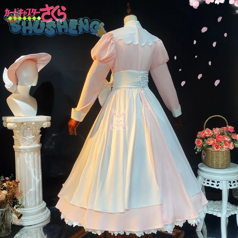 CCS KinomPain Sakura Anime Cosplay Costume pour fille, robe Lolita rose, accessoires de chapeau, chaussettes, tenue cadeau de Noël, Cardcaptor