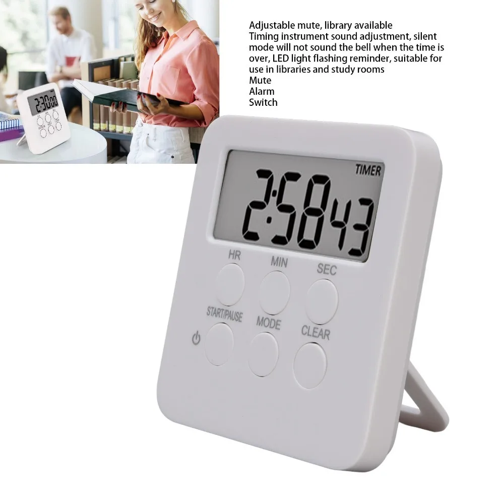 Portable Multi-functional Timer 24H Memory Function Reminder Device Magnetic Backing White Countdown Timer for Baking