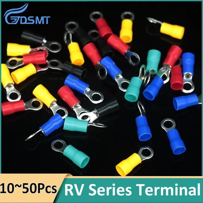 10~50Pcs RV Cold pressed Wiring Terminal Round PVC Insulated terminal O-shaped Wire Connector
