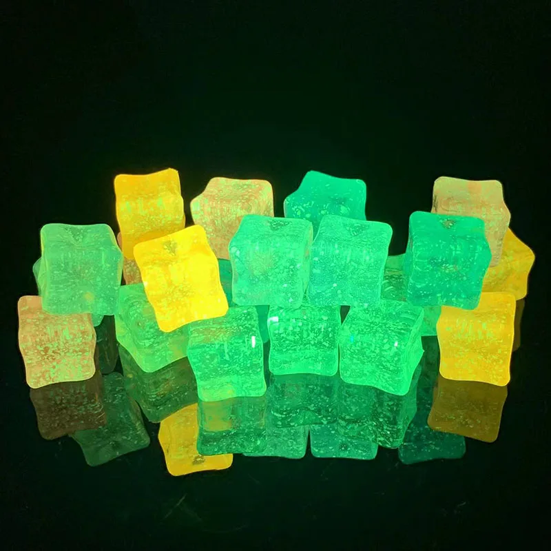 20pcs Luminous Square Starry Stone 18mm Star Simulated Ice Cubes Craft Ornaments Fishbowl Decorations Glow in Dark