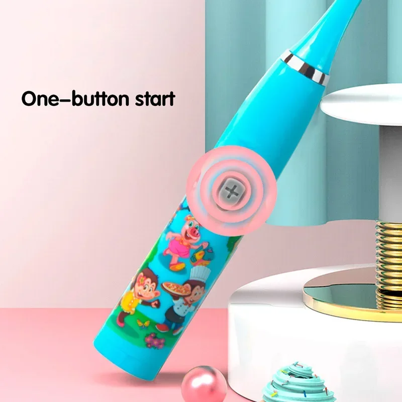 Kids Sonic Electric Toothbrush Set with Ultrasonic Rechargeable Soft Bristle Brush Heads Bright Cartoon Design Oral Care Kit