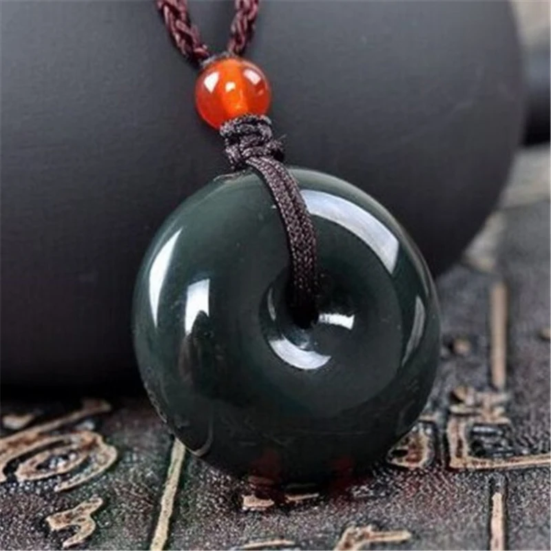 Natural Nephrite Green Jade Doughnut Necklace Men Women Fine Jewelry Genuine Chinese Hetian Jades Round Donut Pendant Necklaces