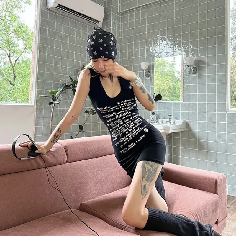 Y2K été pur désir Style femmes gothique Mini robe européenne et américaine gothique Punk sans manches jupe courte Sexy minceur