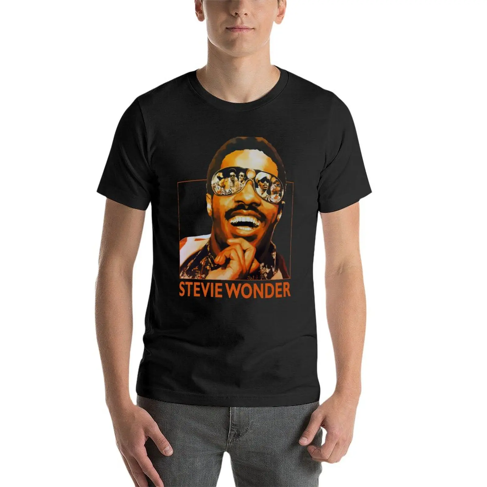 Stevie Wonder Vintage Throwback naranja blanco camiseta Unisex ropa hippie cerradura azul camisetas blancas para hombre