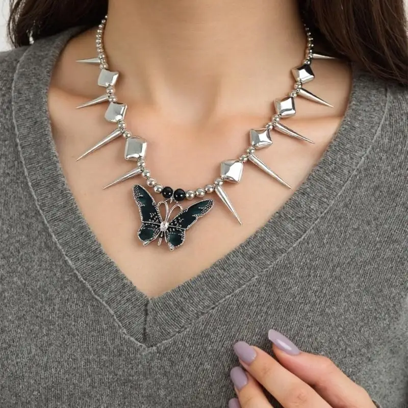 M4YF Alloy Necklace with Distinctive Butterfly Pendant Adjustable Clavicle Chain