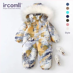 Ircomll Winter Kid's Hooded Romper Lightweight Baby Girls Boys Snowsuit Ski Fur Lining Windproof Jumpsuit Children's Outwear