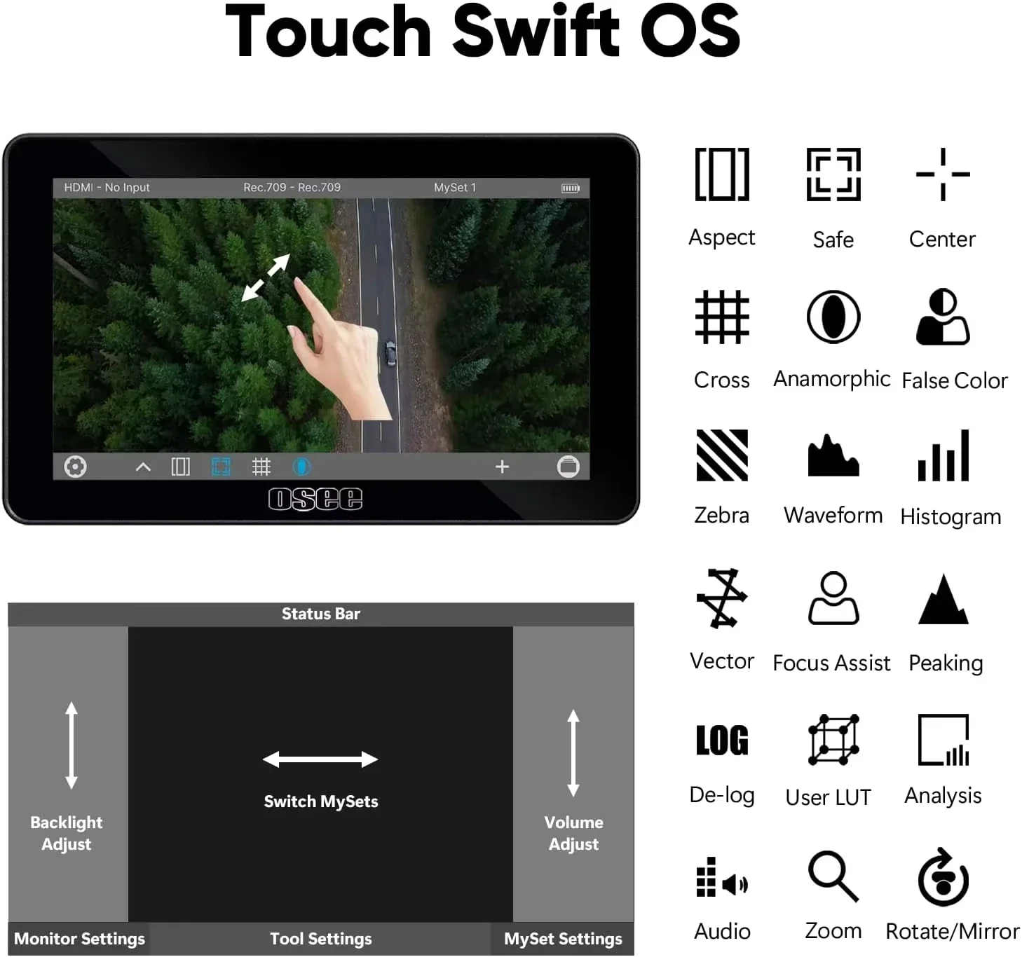 Монитор OSEE Lilmon 5, 5,5 дюйма, 1000 нит, сенсорный 4K HDMI, комплект наручного монитора, рекордер, полевой монитор