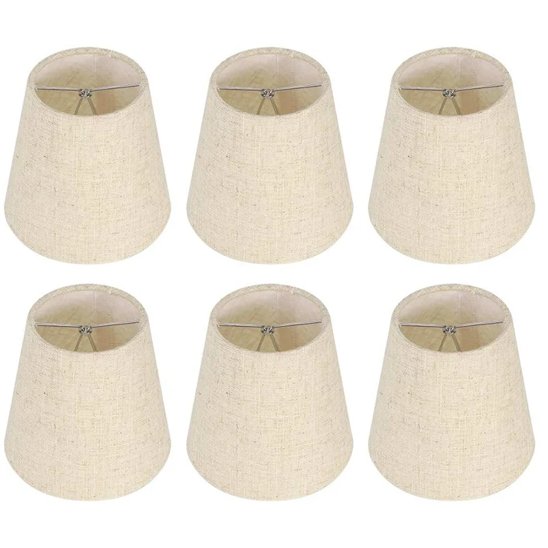 DT17 Clip On Lamp Shade Set of 6, Small for Barrel Fabric Lampshade for Candelabra Bulbs Chandelier Table Lamp Wall Light, Linen