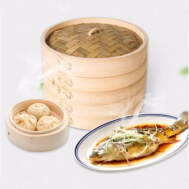 Kitchen Cooking Bamboo Steamer for Fish Rice Vegetable Snack Basket Set Kitchen Cooking Tools Dumpling Steamer machine 13.5-30cm