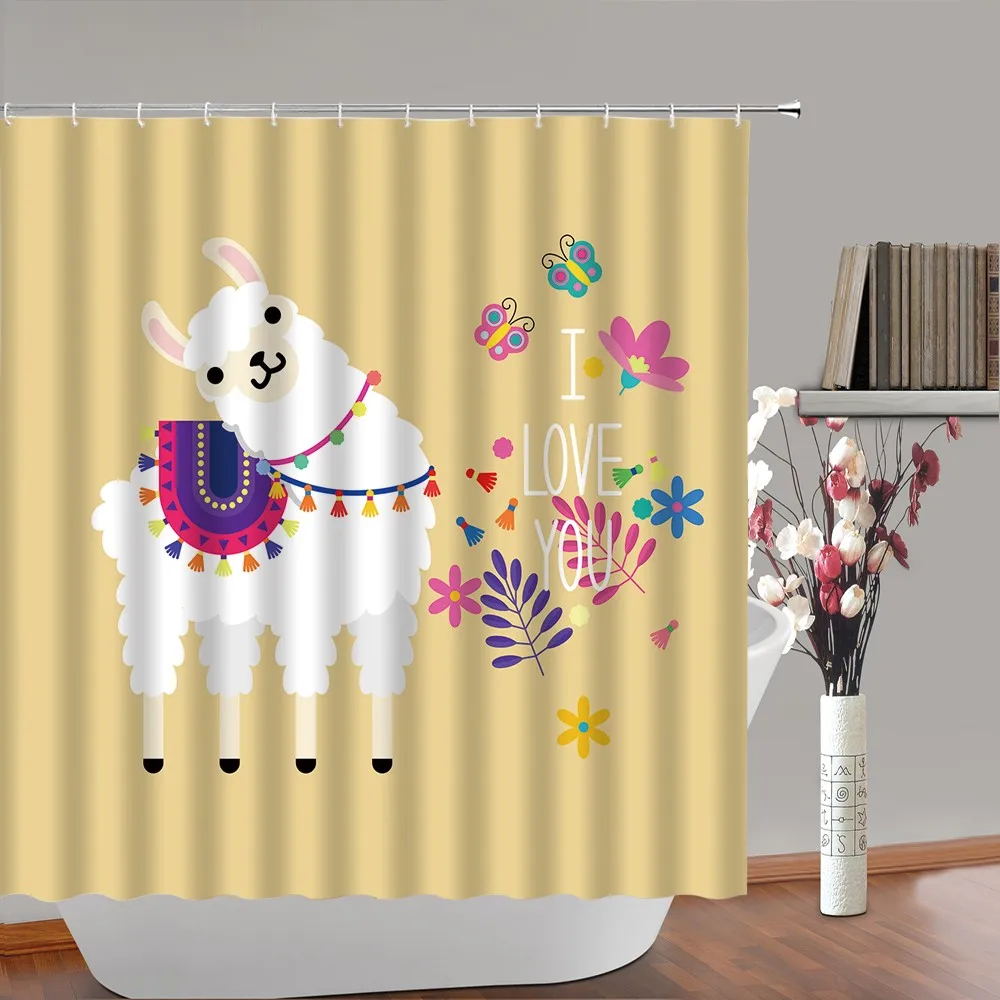 

Cartoon Alpaca Shower Curtain Cute Animal Giraffe Home Kids Bathroom Decor Curtains Fabric Cloth Bathtub Screen Sets With Hooks