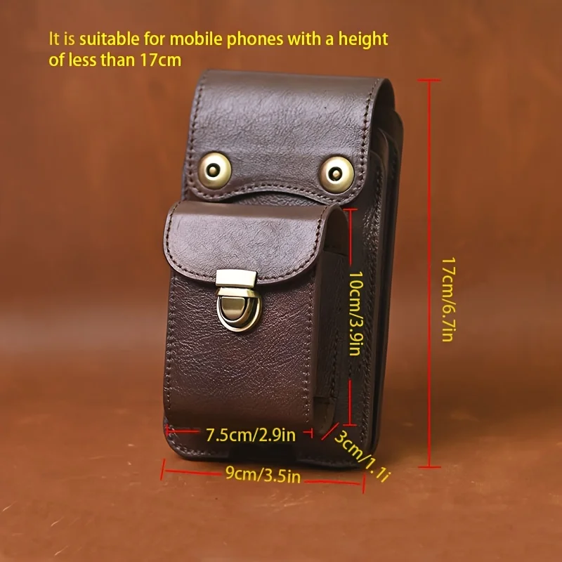First-layer Cowhide Vertical Mobile Phone Bag, Multi-functional Thickened Belt Key Bag, Multi-layer Authentic Outdoor Waist Bag,