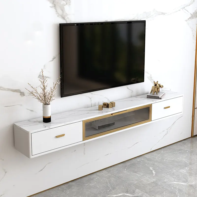 Small apartment light luxury imitation rock slab pattern wall-mounted TV cabinet simple modern living room wall-mounted cabinet