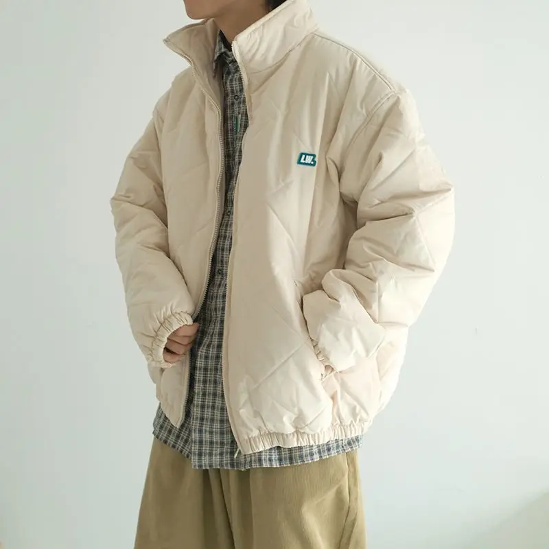 

American Retro Thiened Winter Cotton Jaet for Men Warm Sli Autumn Winter Outerwear Simple Hong Kong Sle Trendy