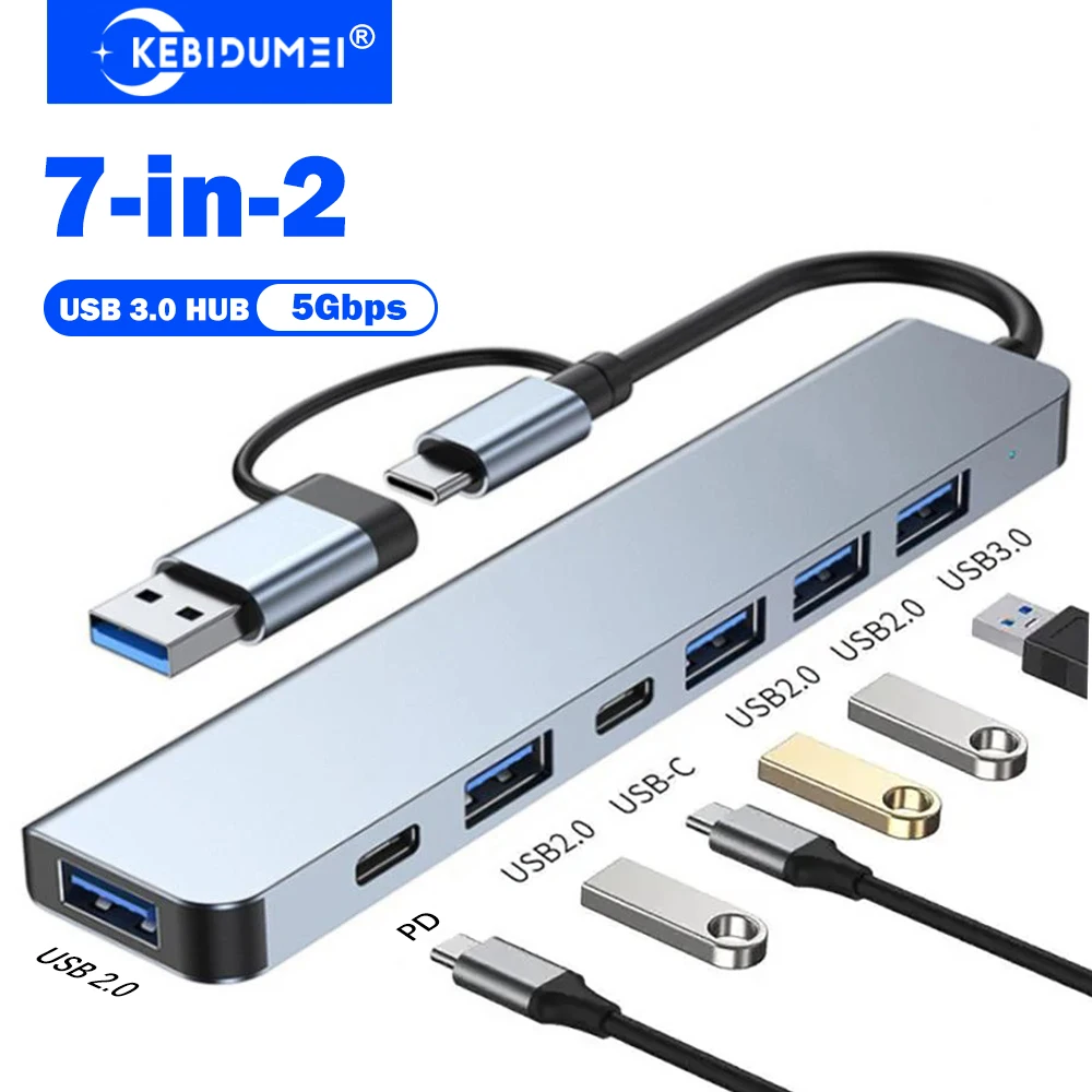 KEBIDUMEI 7-in-2 USB 3.0 Hubs 5Gbps Trasfer USB C Docking St