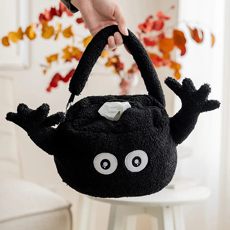 

Cute Black Polar Fleece Paper Storage Bag Flat Tissue Box Table Decor Portable Paper Bag Hanging Wardrobe Door Handle Paper