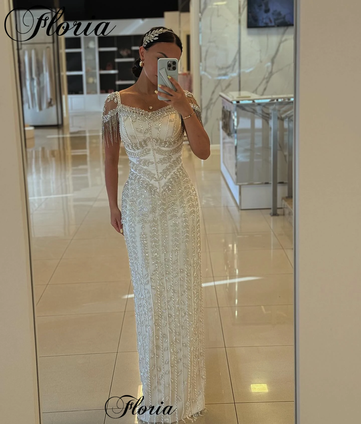 Ivory Beaded Evening Dresses Mermaid Simple Short Sleeves Prom Party Dresses Elegant Robes De Soirée Birthday Dresses Custom