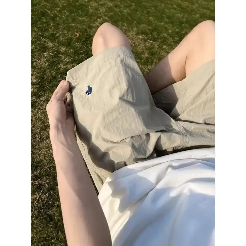 

Мужской летний пляжный бейсбол из тонкого ледяного шелка с вышивкой Qui Dry, повседневные спортивные орты, свободный крой, легкий вес пяти минут