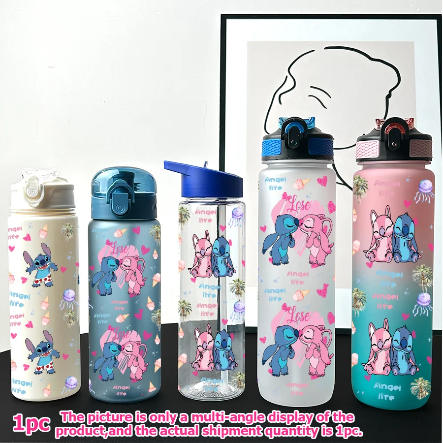 

1 шт., мультипластиковая бутылка для воды Disney Stitch Angel с принтом 23-32 унций, портативная спортивная чашка для воды, подарок на день рождения